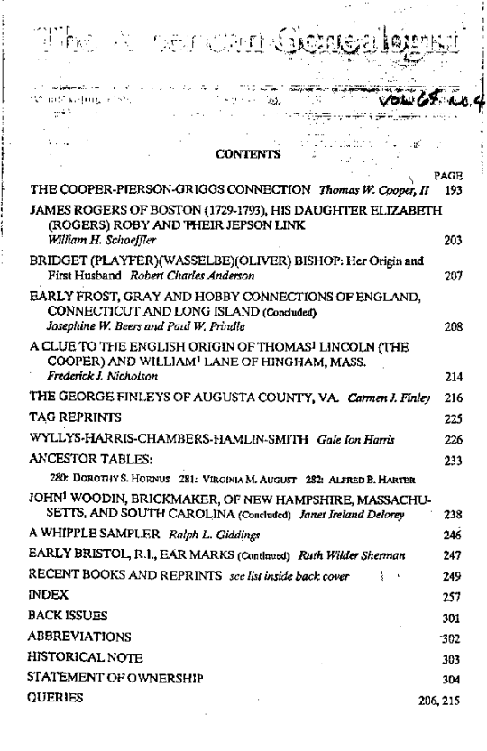 Table of contents - text below